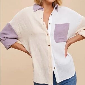 Color Block Cotton Gauze Shirt